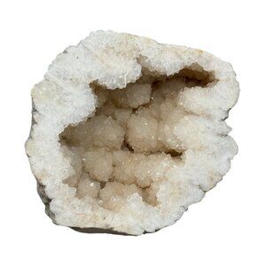 White Chalcedony & Quartz Crystal Geode Specimen Collectors 4.5x4" white READ